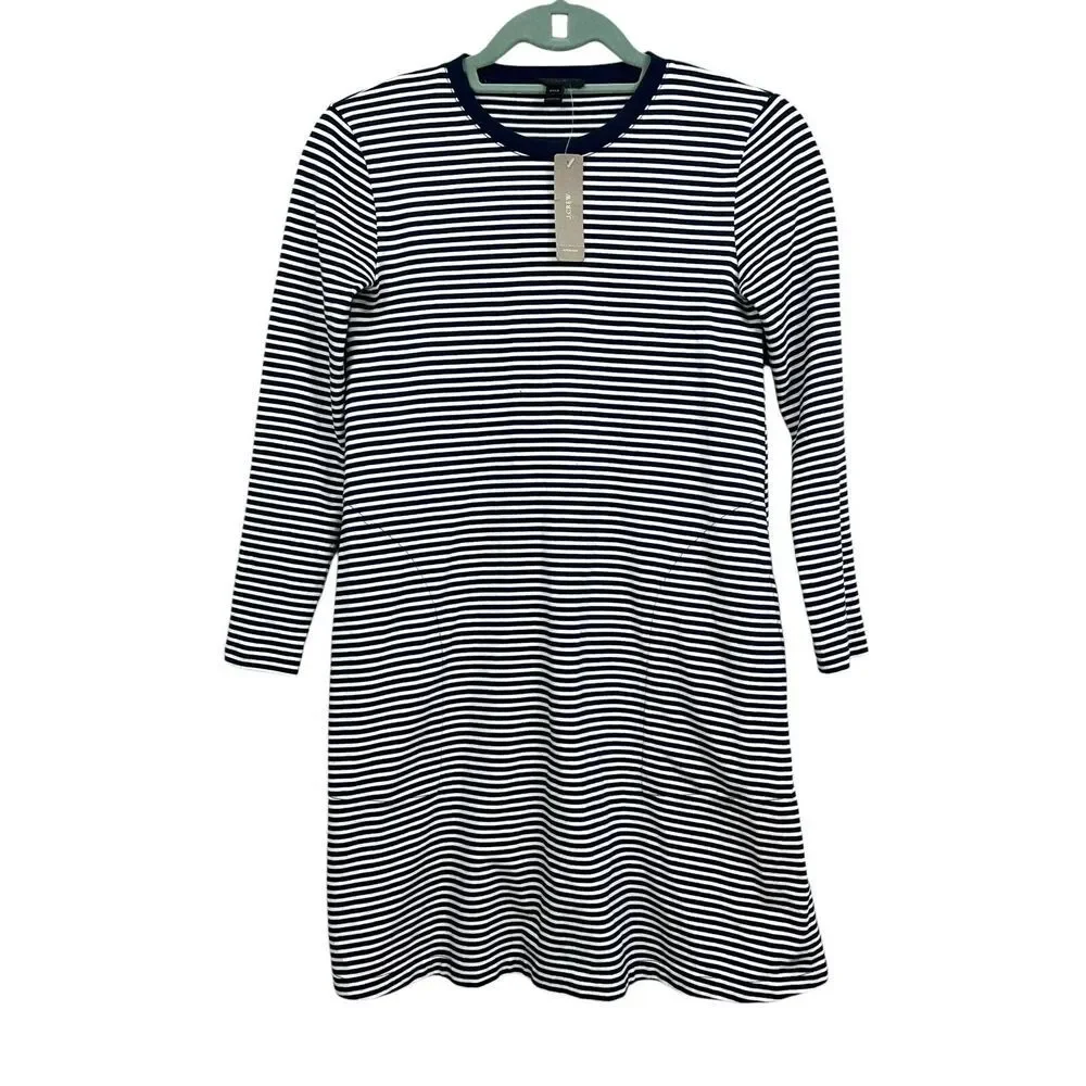 J. Crew Dress Womens Shift Dress Striped Navy Long Sleeves Pockets Size PXXS*